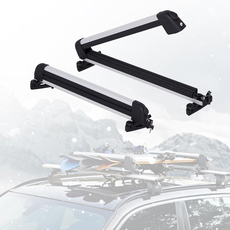 HIKULA Ski& Snowboard Roof Racks, Ski Roof Racks with Anti-Theft Lock Racks Carrier for Snowboards Universal Ski Top Holder Fits for Square/Aero/Oval Cross Bars, Sliver, Large - Image 1